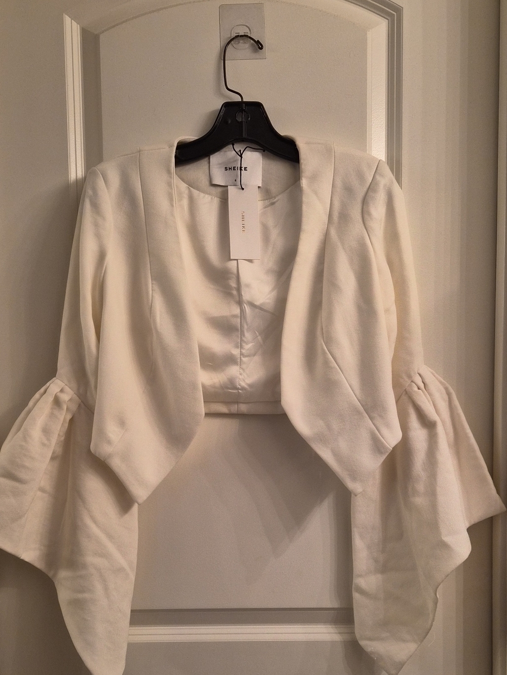 Sheike Cream Cropped Open-Front Jacket with Statement Draped Sleeves